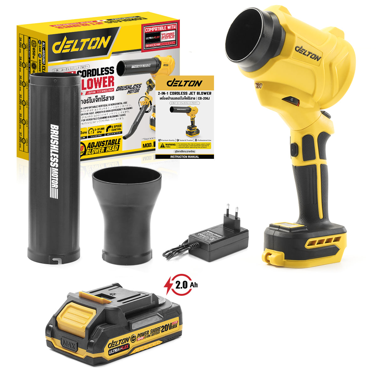 เครื่องเป่าลมเจ็ทไร้สาย DELTON 2-IN-1 (พร้อมแบตเตอรี่) รุ่น CB-206J ULTRAFLEX 20V 2AH_1